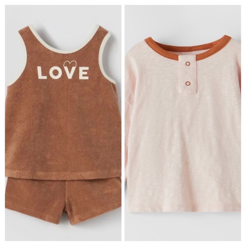 🤎 UNISEX 3 PIECE SET- ZARA LOVE Terrycloth Shorts, Tank, Long Sleeve 18-24M